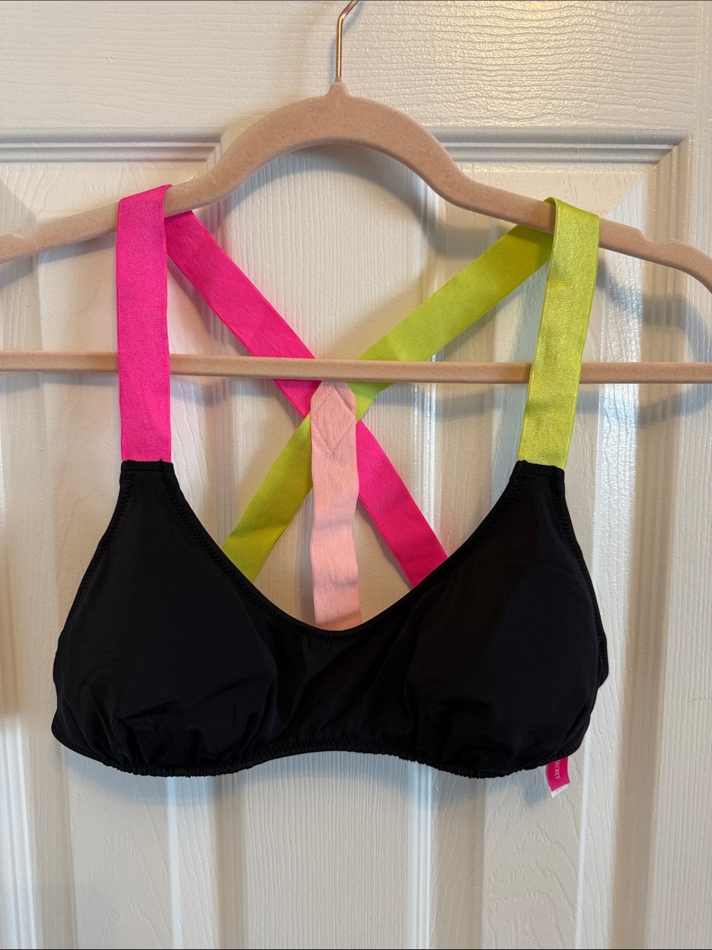 Victorias Secret Black and Neon Ribbon Bikini Swim Top Sz M